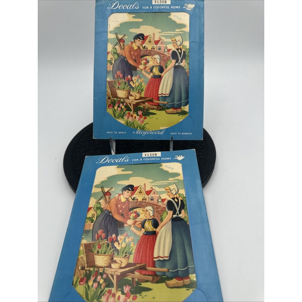 2 Vintage Meyercord Co. Dutch Girls & Tulips Wall or Accessories Transfer Decal